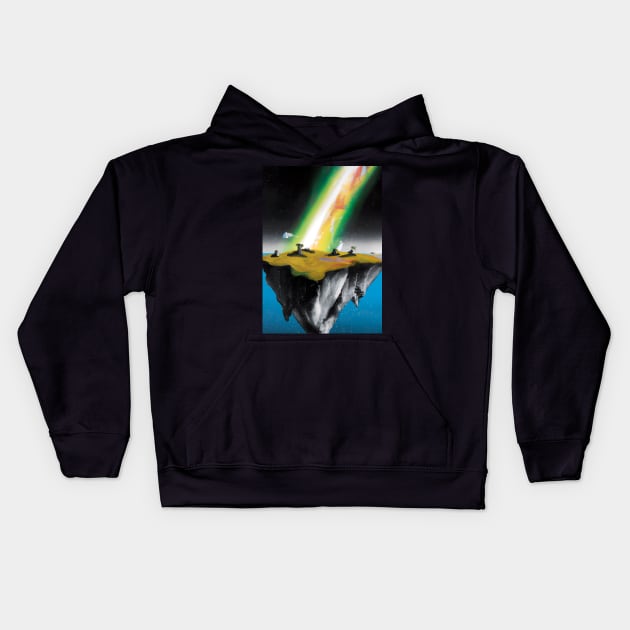 Flying Island Outer Space Kids Hoodie by maxcode